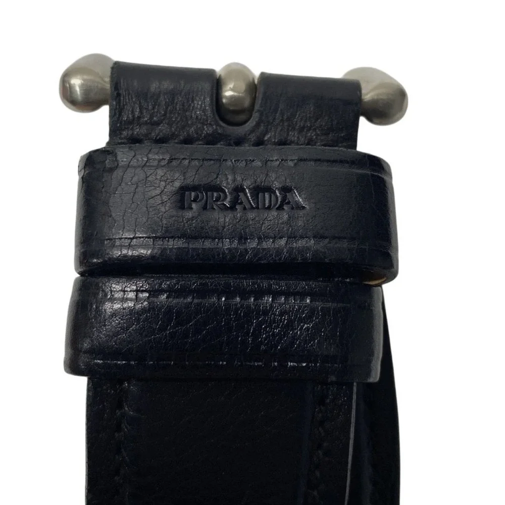 Prada Mens Black Leather Belt Silver Buckle Made‎ in Italy 2C 4231 Size 44 110
